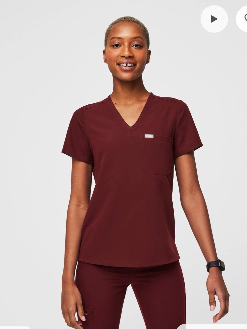 FIGS Catarina One Pocket Scrub‎ Top Burgundy Large Unisex Medical Healthcare